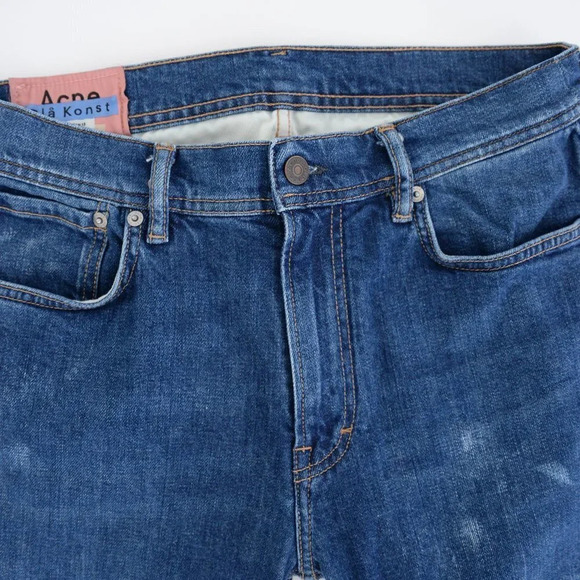 Acne Studio Bla Konst Designer Distressed Dark Skinny Straight Leg Jeans 33x32 - Picture 7 of 16